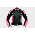CHAQUETA MOTO DE CUERO RACING MUJER ROSA